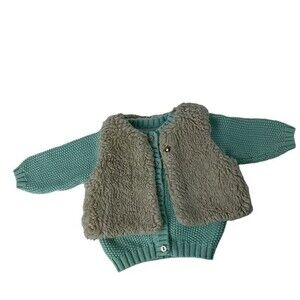 Carter’s Girls 9M 2 Piece Sweater H&M Sherpa Fleece Vest Set Baby Winter Outfit